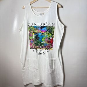 Vtg Early 90s Caribbean Dream Aruba Jungle Thrashed Surf Skate Grunge Tee Dress